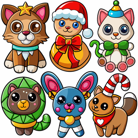 Adorable cartoon animals in festive attire.の素材
