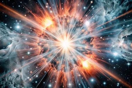 Cosmic explosion, nebula, stars, radiating light. Educational useの素材