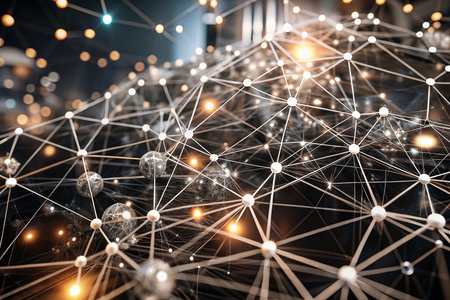 Abstract network, connecting points, futuristic background, interconnected nodesの素材