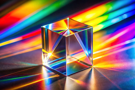 Prismatic cube refracts vibrant lightの素材