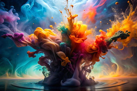 Abstract colorful ink explosion in water, studio shot, vibrant colorsの素材