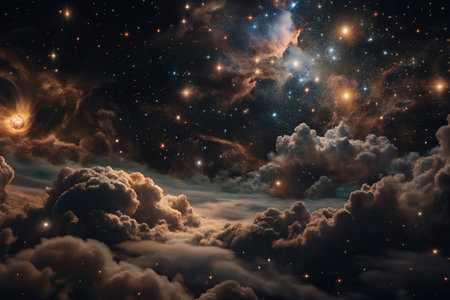 Starry night clouds cosmos viewの素材