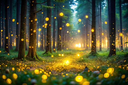 Magic Firefly Forest Pathway at Duskの素材
