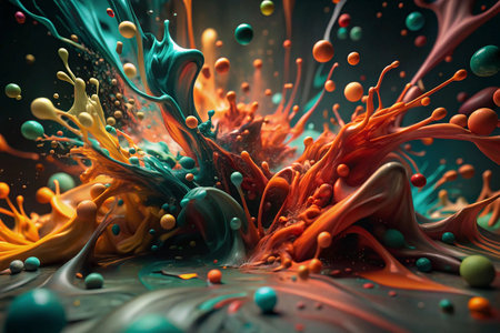 Colorful paint explosion, abstract art, dark background, possible use for advertisingの素材
