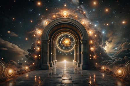 Cosmic archway portal at nightの素材