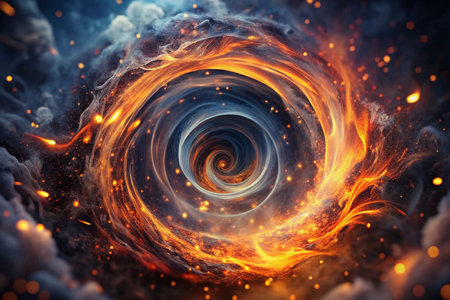 Fiery vortex swirling through smoky cosmosの素材