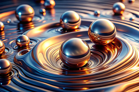 Metallic spheres on rippling liquid surfaceの素材