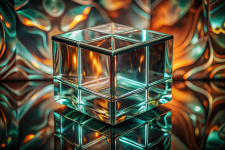 Glass cube, glowing, vibrant, abstract background, displayの素材