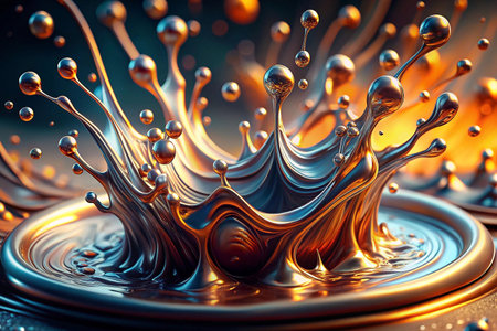 Metallic Liquid Splash, Crown-like Form, Dark Background, Abstract Artの素材