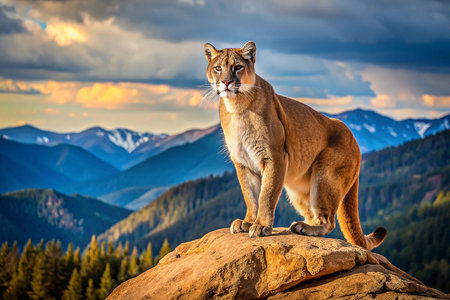 Majestic Mountain Cougar on Rocky Summit at Sunsetの素材
