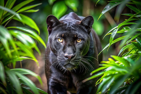 Black panther prowls jungle pathの素材