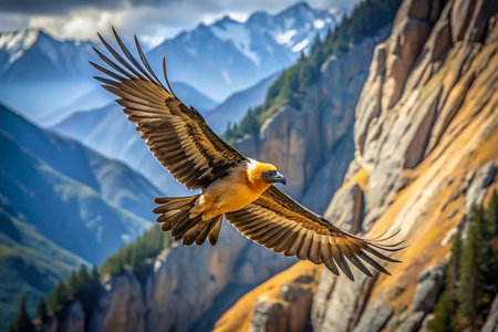 Golden Eagle Soaring Above Mountain Cliffsの素材