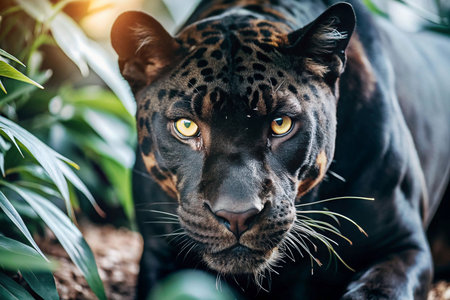 Jaguar portrait in a jungle enclosureの素材