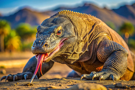 Komodo Dragon in Wild Setting at Sunriseの素材