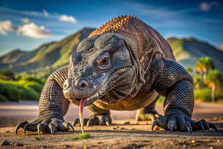 Komodo Dragon in Tropical Landscapeの素材
