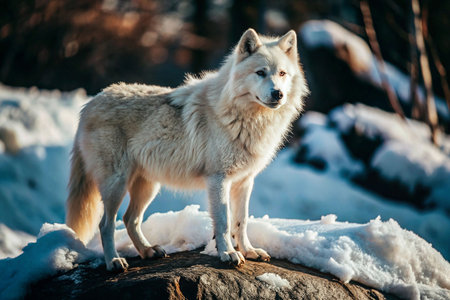 Arctic Wolf on Snowy Rock, Winter Landscapeの素材