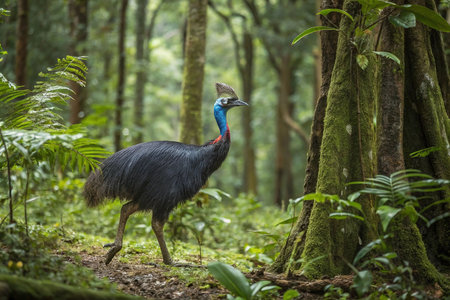 Southern Cassowary walking in rainforestの素材