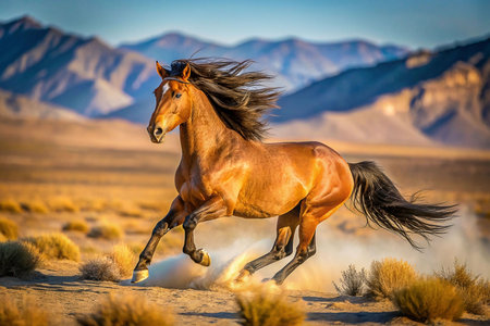 Majestic horse running in desert mountainsの素材