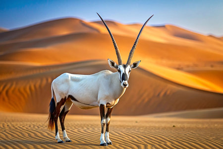 Majestic Oryx in Desert Dunes at Sunriseの素材