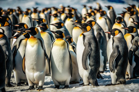 King Penguins in a large colony on snowy Antarctic landscapeの素材