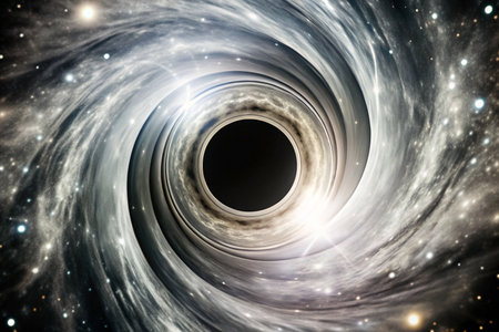 Cosmic black hole swirling in spaceの素材