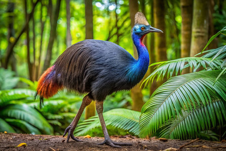 Colorful cassowary walking in lush rainforestの素材