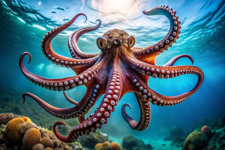 Majestic octopus in vibrant underwater sceneの素材