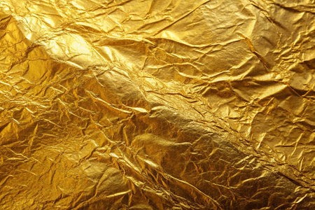 Gold foil texture, crumpled, close-up, background of luxuryの素材