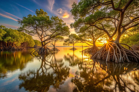 Sunrise Mangrove Forest Reflection Serenityの素材