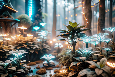 Enchanting forest garden glowing with lightsの素材