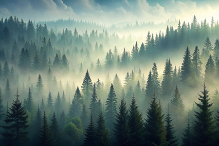 Misty Mountain Forest Sunrise Viewの素材