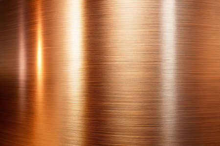Polished copper roll, close-up, factory backgroundの素材