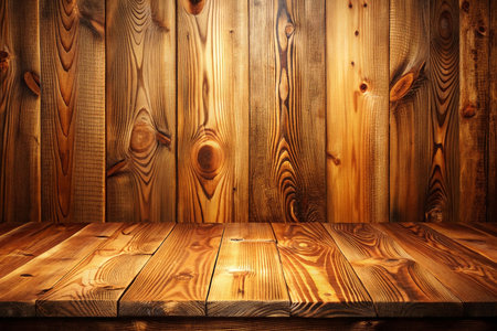 Wooden table, rustic wall, display, empty spaceの素材