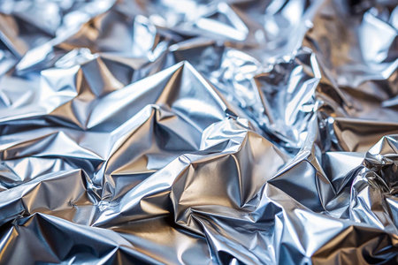 Crumpled aluminum foil, abstract texture, studio shotの素材