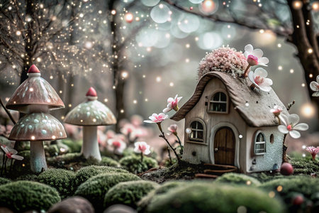 Fairy house nestled in enchanted forest gardenの素材