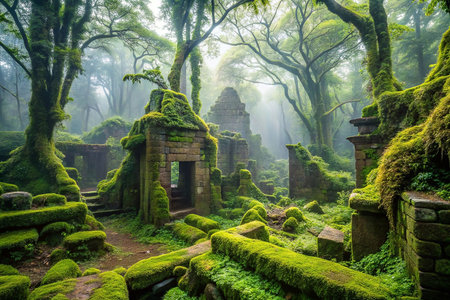 Ancient Ruins Covered in Mossy Jungleの素材