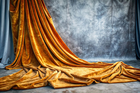 Draped mustard velvet fabric studio backdropの素材