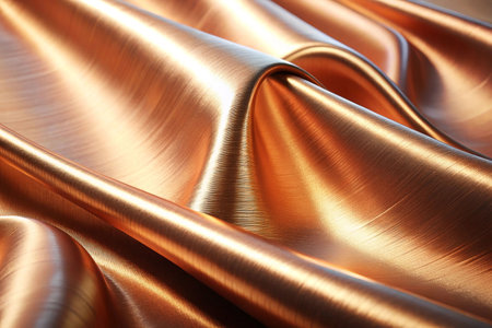 Copper fabric folds, abstract background, digital renderの素材