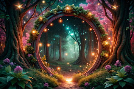 Magical forest portal, glowing trees, mystical gatewayの素材
