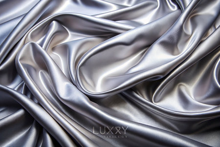 Luxurious silver satin fabric drapes, studio shotの素材
