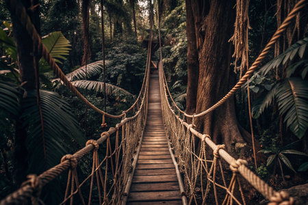 Jungle rope bridge adventure,  tropical forestの素材
