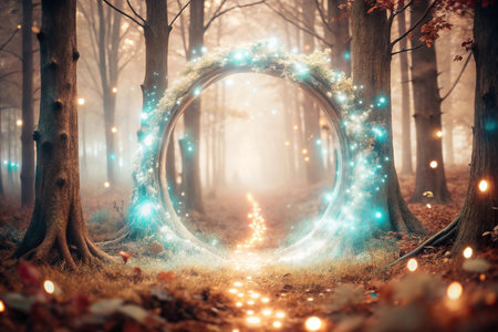 Mystical forest portal glowing pathの素材