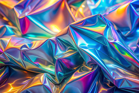 Colorful iridescent fabric draped, studio shotの素材