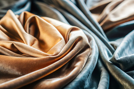 Draped gold and blue satin fabric texturesの素材