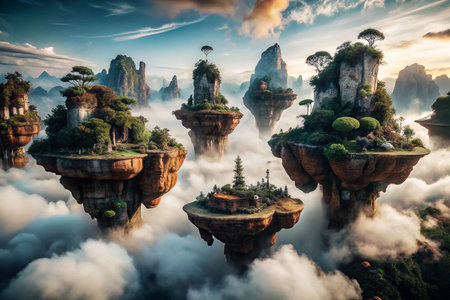 Floating Islands Fantasy Landscape Above Cloudsの素材