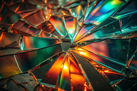Broken disc shards, vibrant colors, abstract design, shattered glassの素材