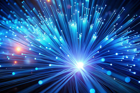 Abstract fiber optic network explosion in dark spaceの素材
