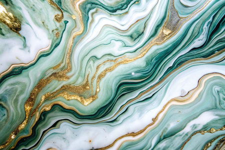 Abstract marble texture, green and gold swirls,  backgroundの素材