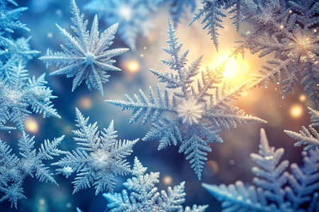 Winter Snowflake Cluster, Frozen Sunlight, Abstract Backgroundの素材
