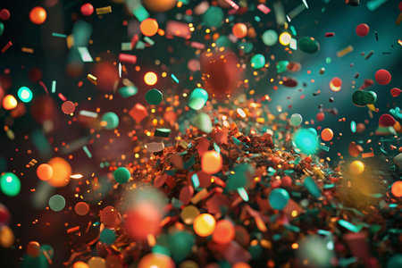 Colorful confetti explosion in dark spaceの素材